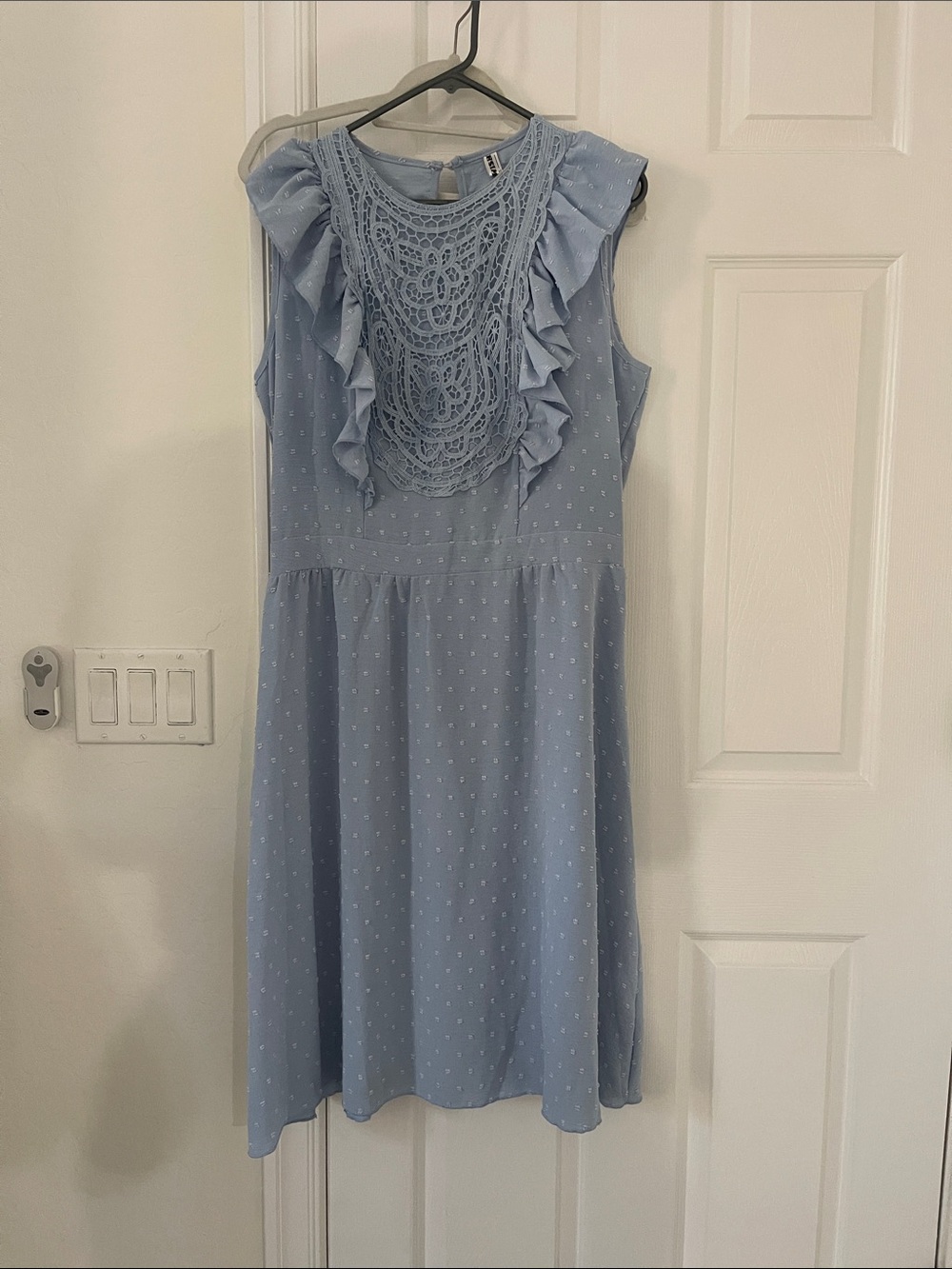Light Blue Girls' Sleeveless Lace & Ruffle Casual Dress